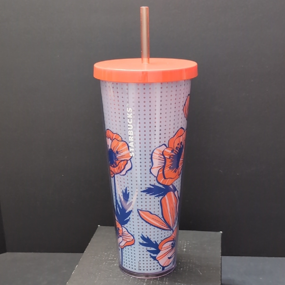 Starbucks 2017 Red Poppy Floral Cold Cup Tumbler,24oz Venti.